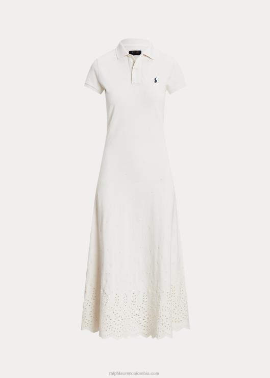 vestido tipo polo de malla de algodón elástico con ojales mujer blanco Ralph Lauren 2XR2V2993