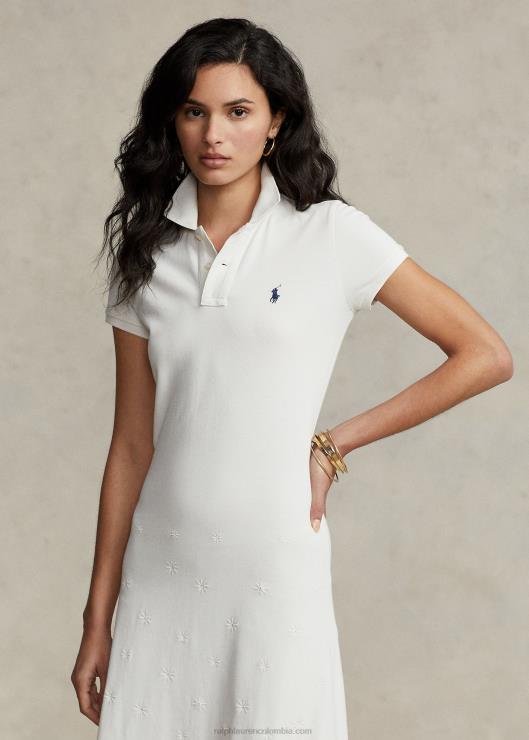 vestido tipo polo de malla de algodón elástico con ojales mujer blanco Ralph Lauren 2XR2V2993