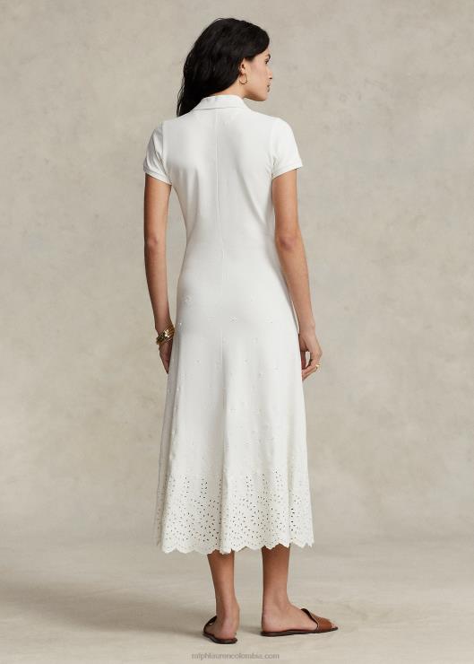 vestido tipo polo de malla de algodón elástico con ojales mujer blanco Ralph Lauren 2XR2V2993