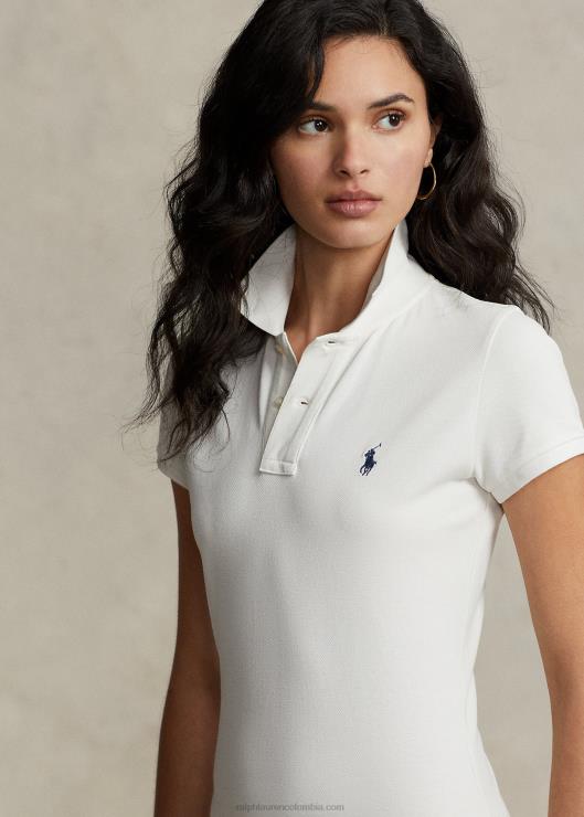 vestido tipo polo de malla de algodón elástico con ojales mujer blanco Ralph Lauren 2XR2V2993