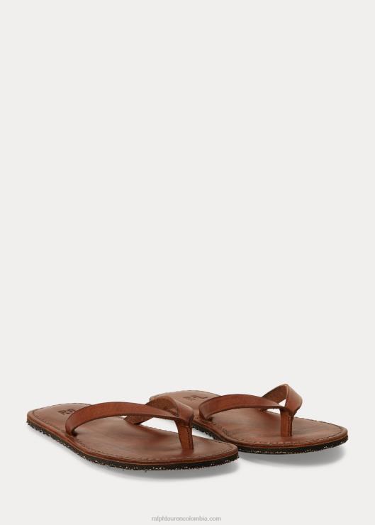 chanclas de cuero mujer marron oscuro Ralph Lauren 2XR2V4983