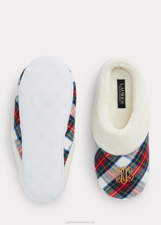 slippers a cuadros con logo mujer crema a cuadros Ralph Lauren 2XR2V9718