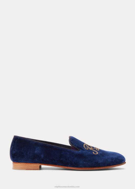slippers alonzo de terciopelo bordado mujer marina marina Ralph Lauren 2XR2V9678