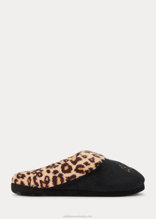 slippers con logo de leopardo mujer negro Ralph Lauren 2XR2V9717