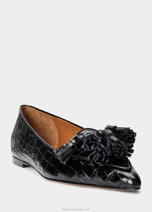mocasines ashtyn de piel grabada mujer negro Ralph Lauren 2XR2V9614