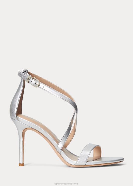 sandalia gabriele de piel metalizada mujer plata brillante Ralph Lauren 2XR2V5023