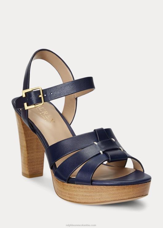 sandalia soffia de piel bruñida mujer azul marino refinado Ralph Lauren 2XR2V4998