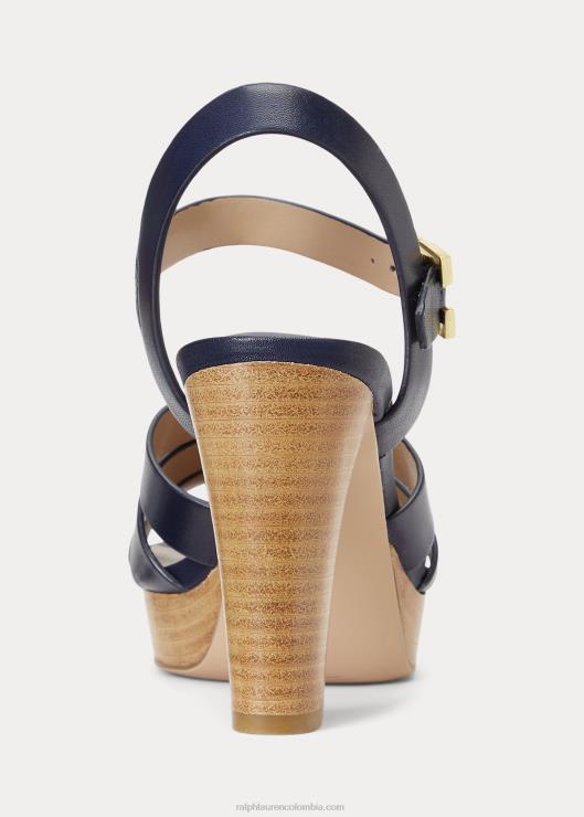 sandalia soffia de piel bruñida mujer azul marino refinado Ralph Lauren 2XR2V4998