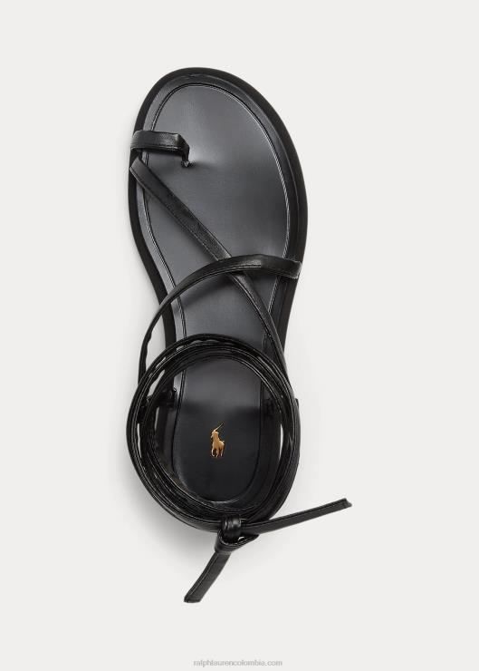 sandalias con tira en el dedo y cordones mujer negro Ralph Lauren 2XR2V4964