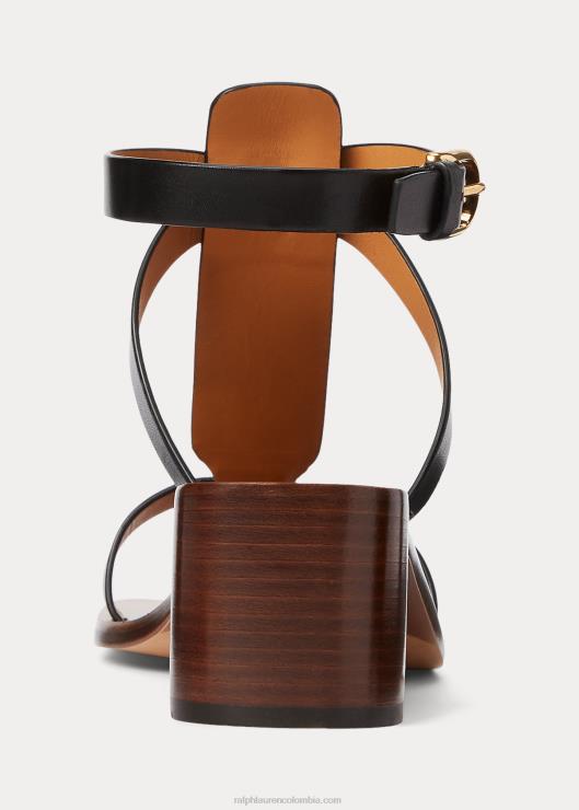 sandalias dyllon de piel de becerro bruñida mujer negro Ralph Lauren 2XR2V9651