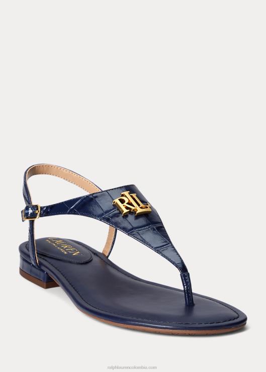 sandalias ellington de piel grabada mujer azul marino refinado Ralph Lauren 2XR2V9600