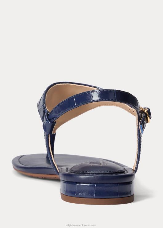 sandalias ellington de piel grabada mujer azul marino refinado Ralph Lauren 2XR2V9600