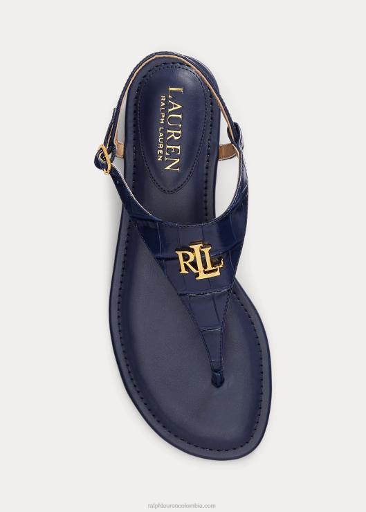 sandalias ellington de piel grabada mujer azul marino refinado Ralph Lauren 2XR2V9600