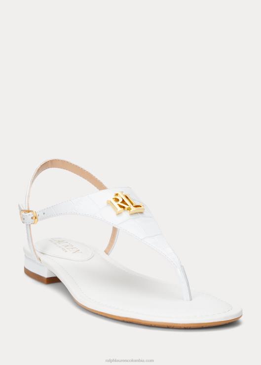 sandalias ellington de piel grabada mujer rl blanco Ralph Lauren 2XR2V9599