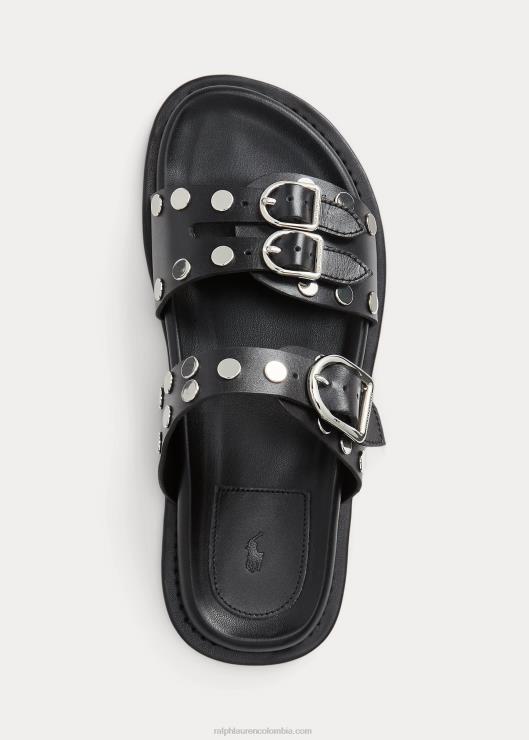 sandalias ezra de piel de cordero con tachuelas mujer negro Ralph Lauren 2XR2V4962