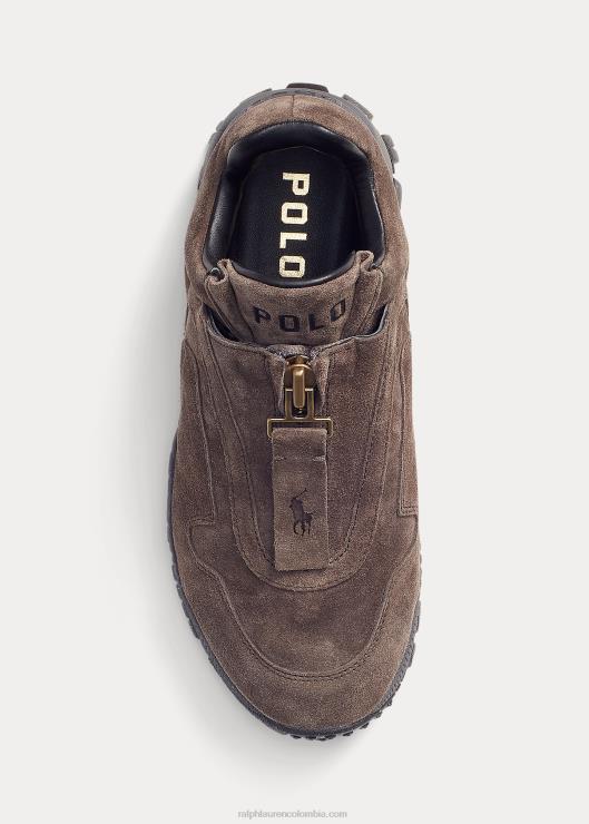 tenis Grayson de ante de becerro con cremallera mujer gris oscuro Ralph Lauren 2XR2V5109