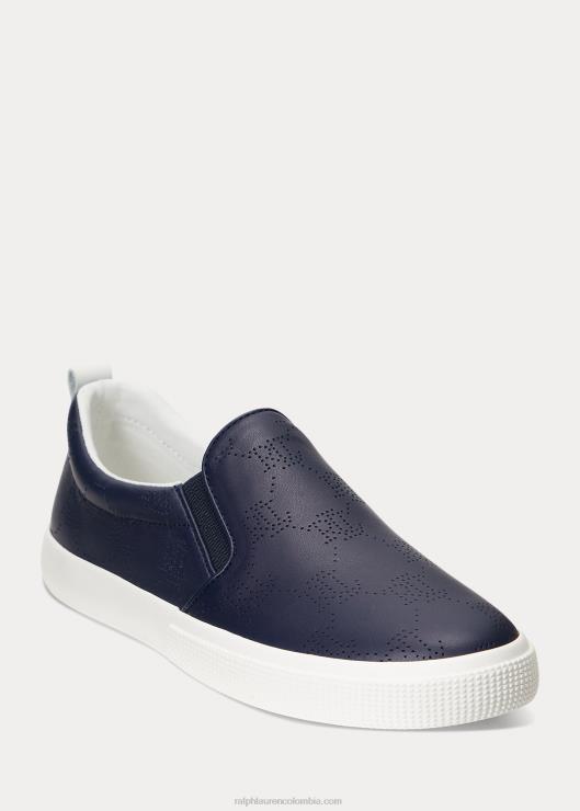 tenis sin cordones Haddley de cuero con logo mujer azul marino refinado/blanco nieve Ralph Lauren 2XR2V5091