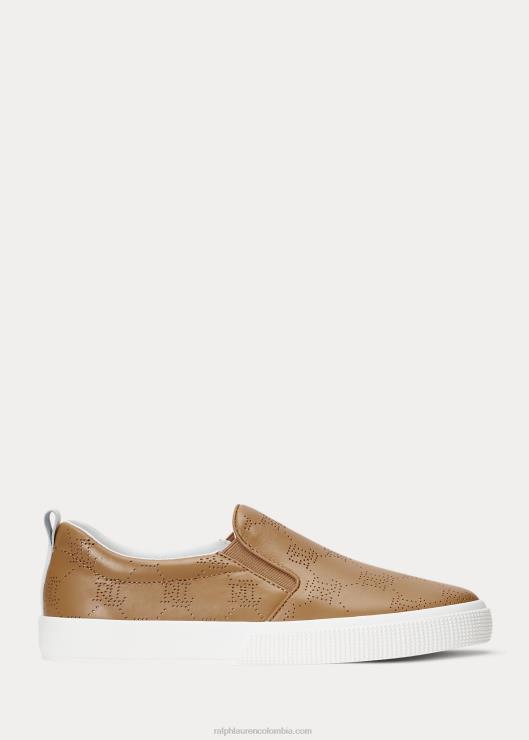 tenis sin cordones Haddley de cuero con logo mujer beige/blanco nieve Ralph Lauren 2XR2V5084
