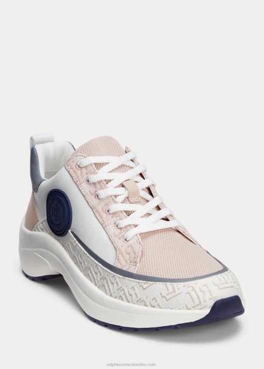 zapatillas Reagan de piel y jacquard con logo mujer blanco/rosa claro/azul marino Ralph Lauren 2XR2V5086