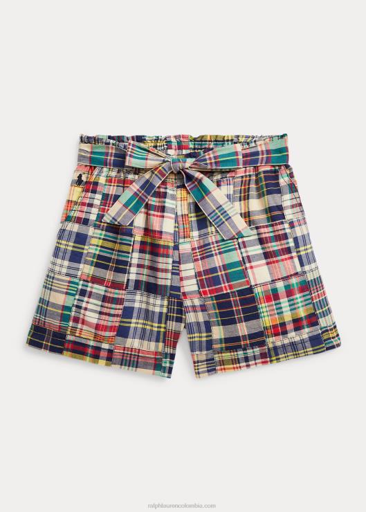shorts paperbag de madrás con cinturón y patchwork niños 3247 mosaico de madrás Ralph Lauren 2XR2V7115