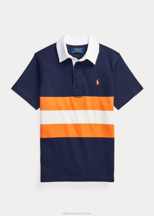 camiseta de rugby de manga corta de algodón a rayas niños crucero azul marino multi Ralph Lauren 2XR2V6132