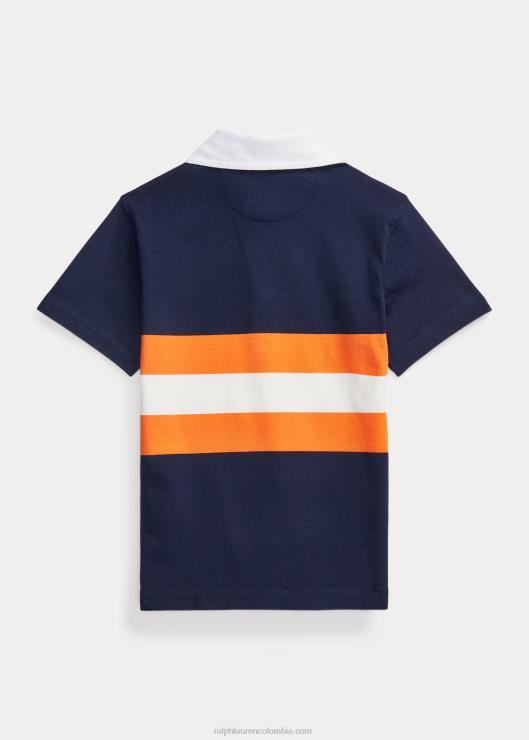 camiseta de rugby de manga corta de algodón a rayas niños crucero azul marino multi Ralph Lauren 2XR2V9794