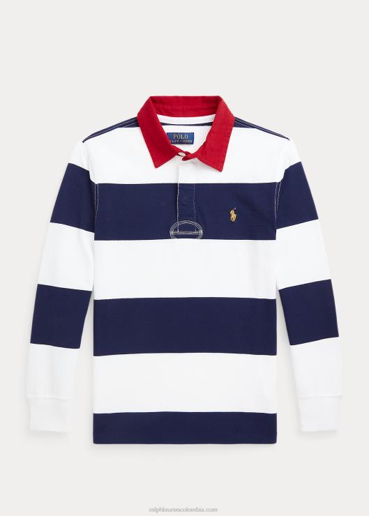 camiseta de rugby de punto de algodón a rayas niños Newport azul marino/blanco Ralph Lauren 2XR2V9861