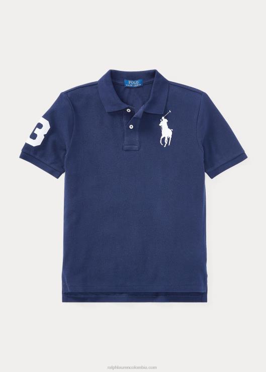 polo de malla de algodón con pony grande niños azul marino refinado Ralph Lauren 2XR2V6065