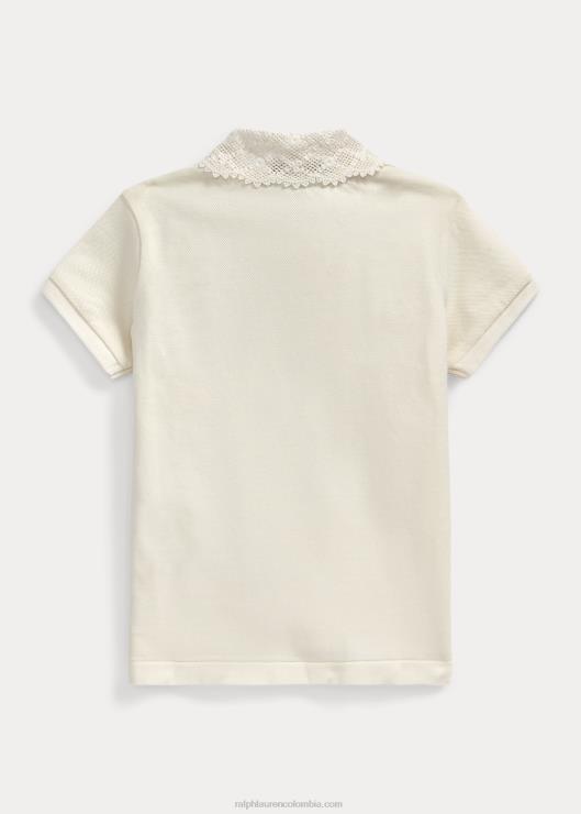 polo de malla elástica con cuello de encaje niños blanco Ralph Lauren 2XR2V7381