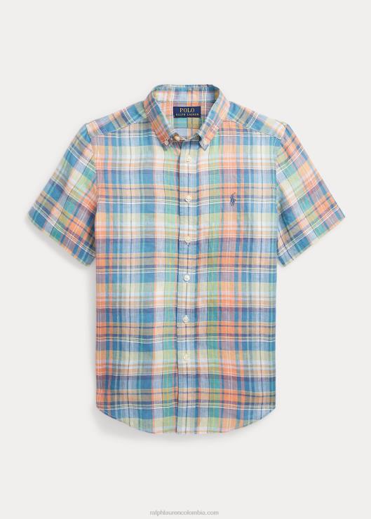 camisa a cuadros de manga corta niños azul/naranja multicolor Ralph Lauren 2XR2V6086