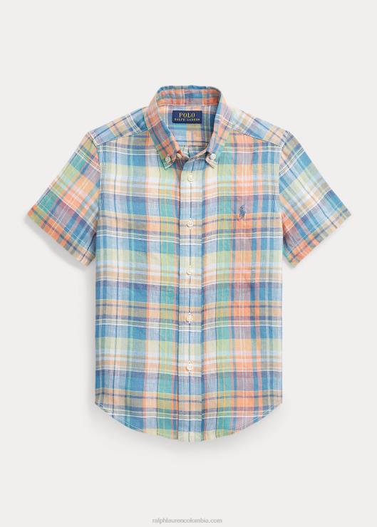 camisa a cuadros de manga corta niños azul/naranja multicolor Ralph Lauren 2XR2V9761