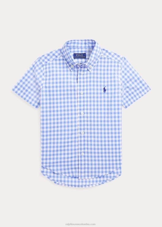 camisa de manga corta de popelina de algodón niños azul blanco Ralph Lauren 2XR2V6425