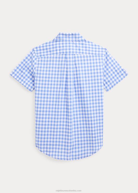 camisa de manga corta de popelina de algodón niños azul blanco Ralph Lauren 2XR2V6425