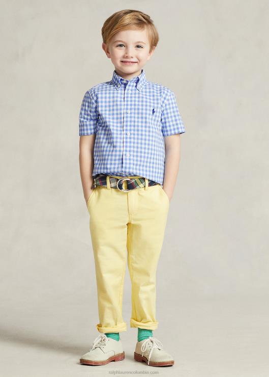 camisa de manga corta de popelina de algodón niños azul blanco Ralph Lauren 2XR2V6425