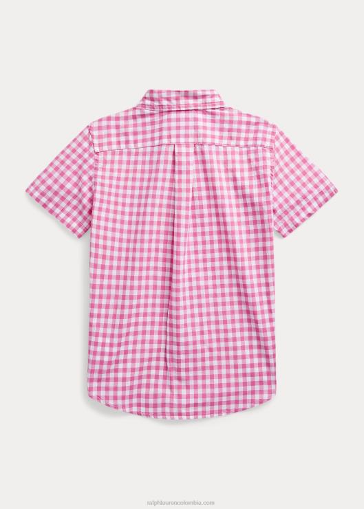 camisa de manga corta de popelina de algodón niños rosa resort/blanco Ralph Lauren 2XR2V6426