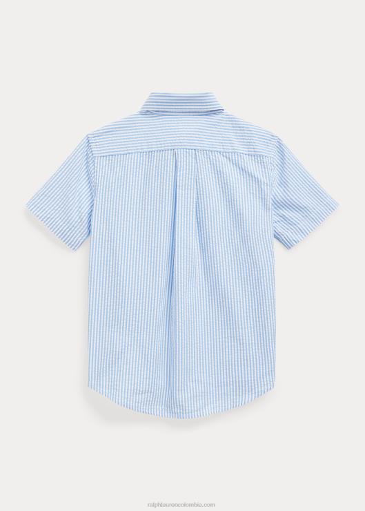 camisa de manga corta de seersucker a rayas niños azul blanco Ralph Lauren 2XR2V6422