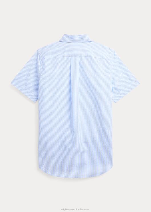 camisa de manga corta de seersucker a rayas niños azul blanco Ralph Lauren 2XR2V6594