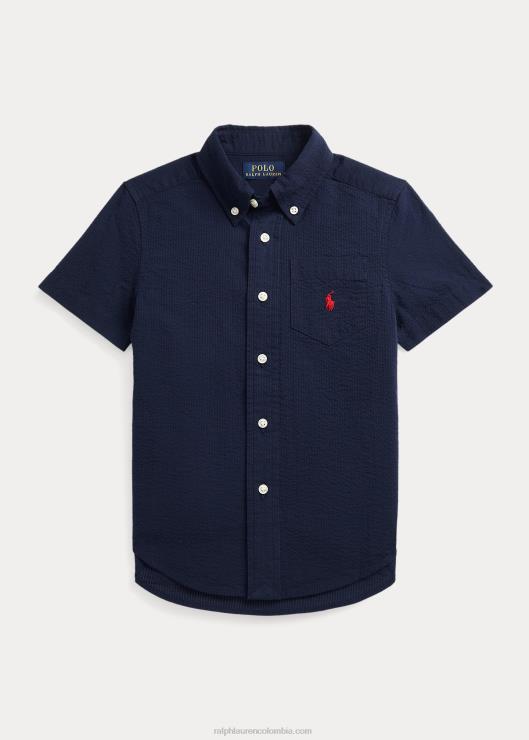 camisa de manga corta de sirsaca de algodón niños marina astoria Ralph Lauren 2XR2V6416