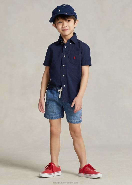 camisa de manga corta de sirsaca de algodón niños marina astoria Ralph Lauren 2XR2V6416