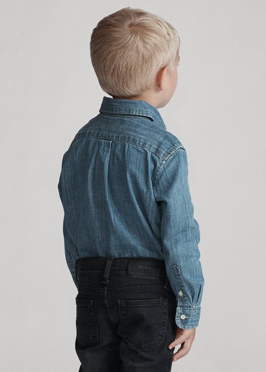camisa de mezclilla de algodón niños azul oscuro Ralph Lauren 2XR2V5708