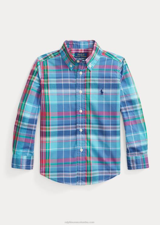 camisa de popelina de algodón a cuadros niños turquesa/rosa oscuro Ralph Lauren 2XR2V6429