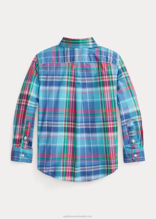 camisa de popelina de algodón a cuadros niños turquesa/rosa oscuro Ralph Lauren 2XR2V6429
