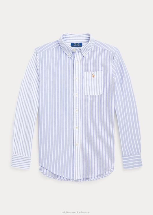 camisa oxford divertida de algodón a rayas niños camiseta azul divertida Ralph Lauren 2XR2V6643