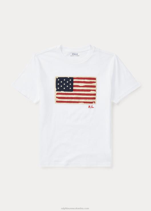 camiseta de jersey de algodón con bandera niños blanco Ralph Lauren 2XR2V6292