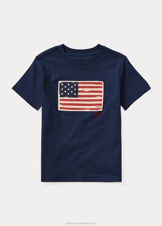camiseta de jersey de algodón con bandera niños marina de crucero Ralph Lauren 2XR2V6289