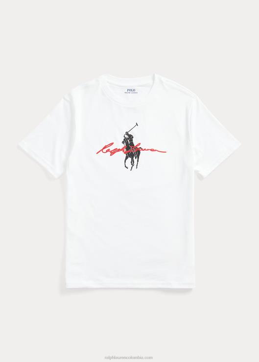 camiseta de jersey de algodón con logo de pony grande niños blanco Ralph Lauren 2XR2V6631