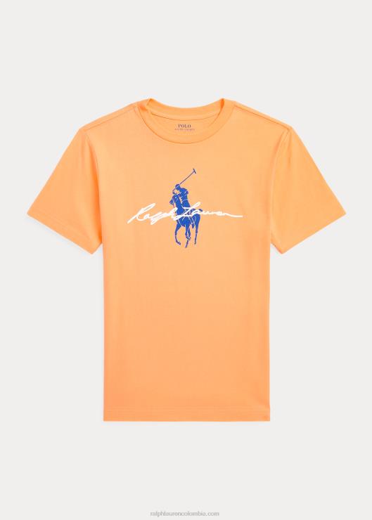 camiseta de jersey de algodón con logo de pony grande niños naranja justa Ralph Lauren 2XR2V5650