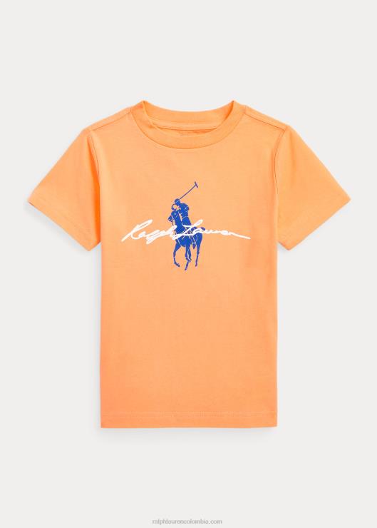 camiseta de jersey de algodón con logo de pony grande niños naranja justa Ralph Lauren 2XR2V5733