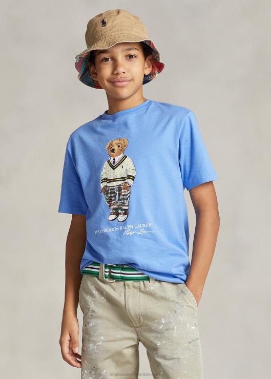 playera de jersey de algodón con osito de polo niños puerto isla azul Ralph Lauren 2XR2V5978