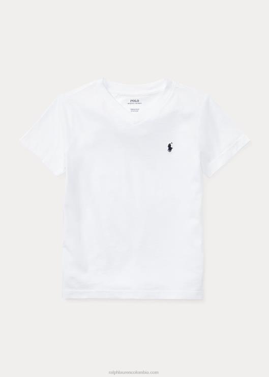 playera de punto de algodón con cuello en V niños blanco Ralph Lauren 2XR2V5900